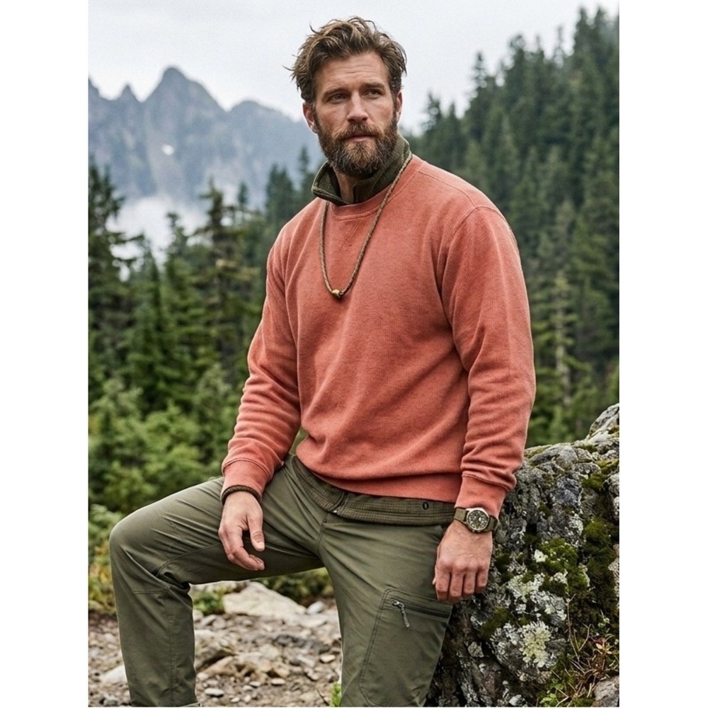 Orvis Solid Ribbed Cotton Crewneck Sweatshirt Burnt Orange XXL Gorpcore Outdoors